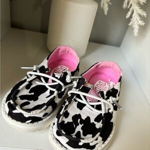 Kids Moccasins with Cow Print and Pink Lining